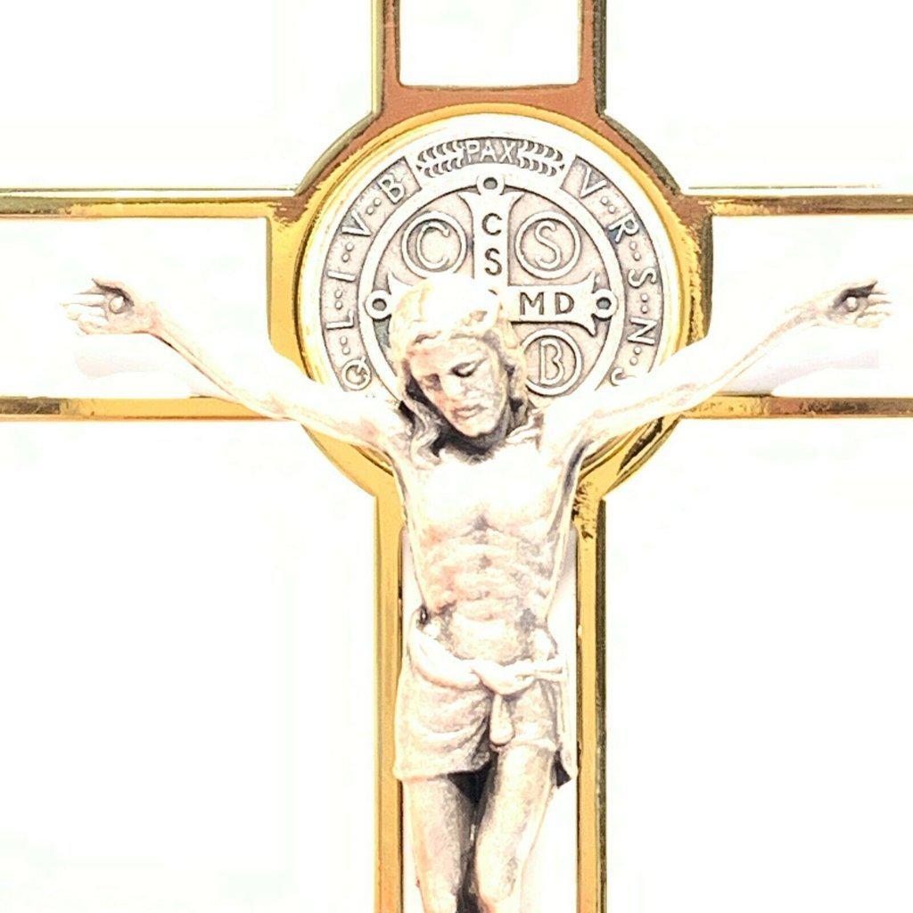 White 5" St. Benedict Cross Crucifix -Exorcism -Saint -Blessed -San Benito | Catholically