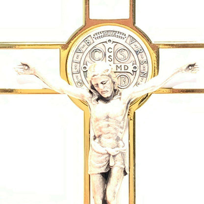White 5" St. Benedict Cross Crucifix -Exorcism -Saint -Blessed -San Benito | Catholically
