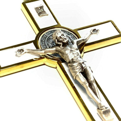 White 5" St. Benedict Cross Crucifix -Exorcism -Saint -Blessed -San Benito | Catholically