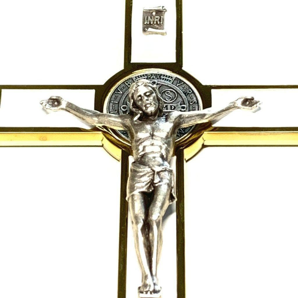 White 5" St. Benedict Cross Crucifix -Exorcism -Saint -Blessed -San Benito | Catholically