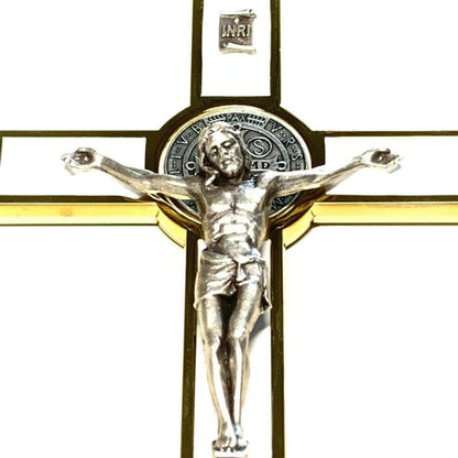 White 5" St. Benedict Cross Crucifix -Exorcism -Saint -Blessed -San Benito | Catholically