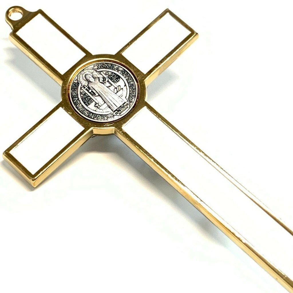 White 5" St. Benedict Cross Crucifix -Exorcism -Saint -Blessed -San Benito | Catholically