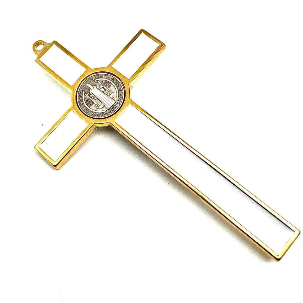 White 5" St. Benedict Cross Crucifix -Exorcism -Saint -Blessed -San Benito | Catholically