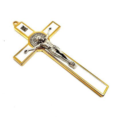 White 5" St. Benedict Cross Crucifix -Exorcism -Saint -Blessed -San Benito | Catholically