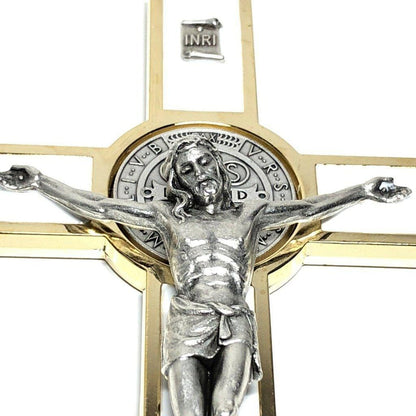 White 7.5" St. Benedict Cross Crucifix -Exorcism -Saint -Blessed -San Benito | Catholically