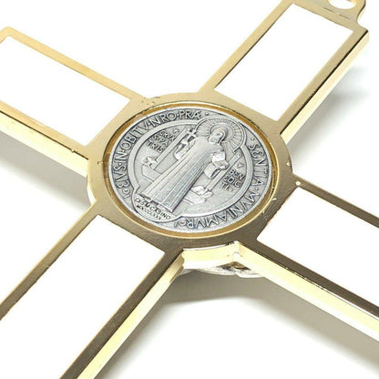 White 7.5" St. Benedict Cross Crucifix -Exorcism -Saint -Blessed -San Benito | Catholically