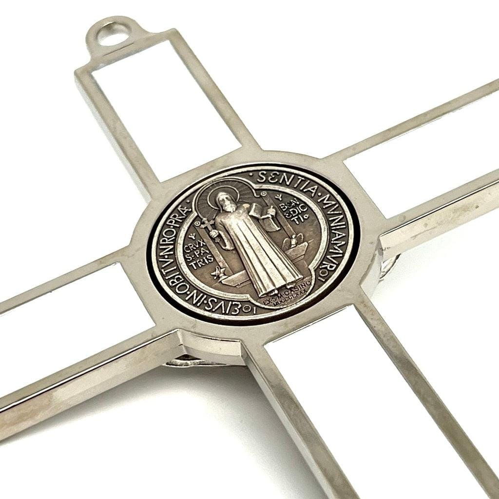 White  7.5" St. Benedict Cross Crucifix - Exorcism - San Benito | Catholically