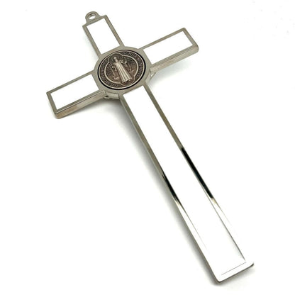 White  7.5" St. Benedict Cross Crucifix - Exorcism - San Benito | Catholically
