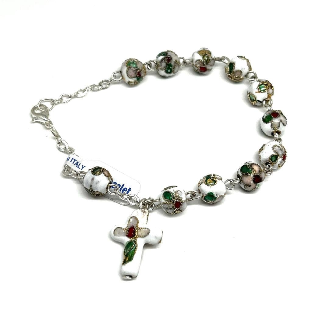 White Cloisonne Rosary Bracelet Glass - Blessed By Pope | Catholically