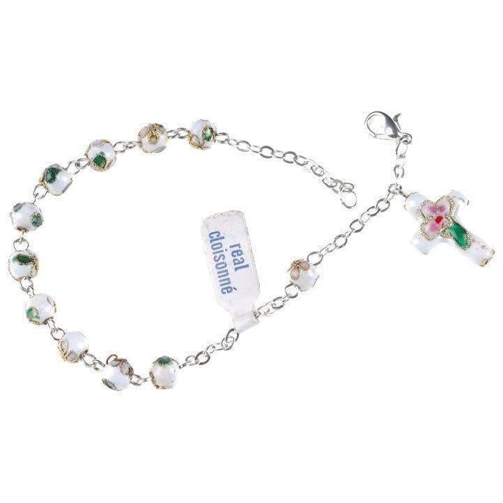 White Cloisonne Rosary Bracelet Glass - Blessed By Pope | Catholically