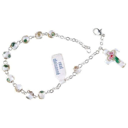 White Cloisonne Rosary Bracelet Glass - Blessed By Pope | Catholically