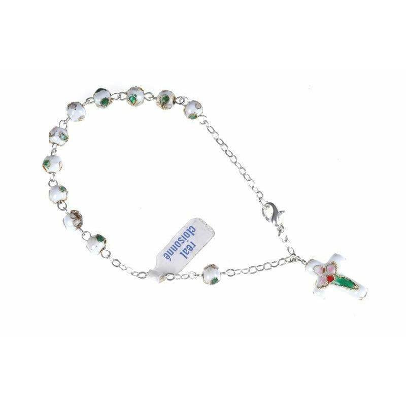 White Cloisonne Rosary Bracelet Glass - Blessed By Pope | Catholically