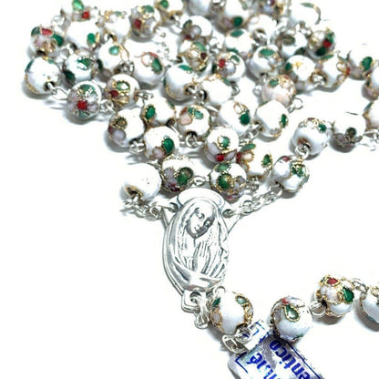 White Cloisonne Rosary Virgin Mary - Blessed by Pope | Catholically