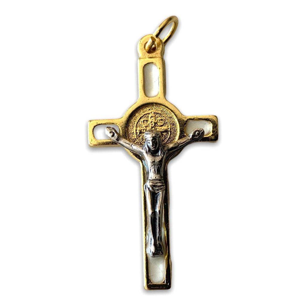White Cross St. Benedict - Tiny Pendant - Rosary Parts - Crucifix | Catholically