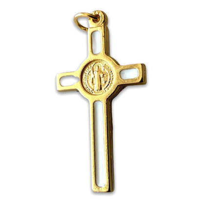 White Cross St. Benedict - Tiny Pendant - Rosary Parts - Crucifix | Catholically
