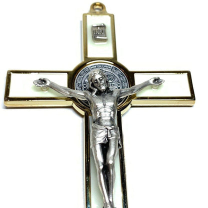 White Glow In The Dark 5" St. Benedict Golden Cross Crucifix -Exorcism | Catholically