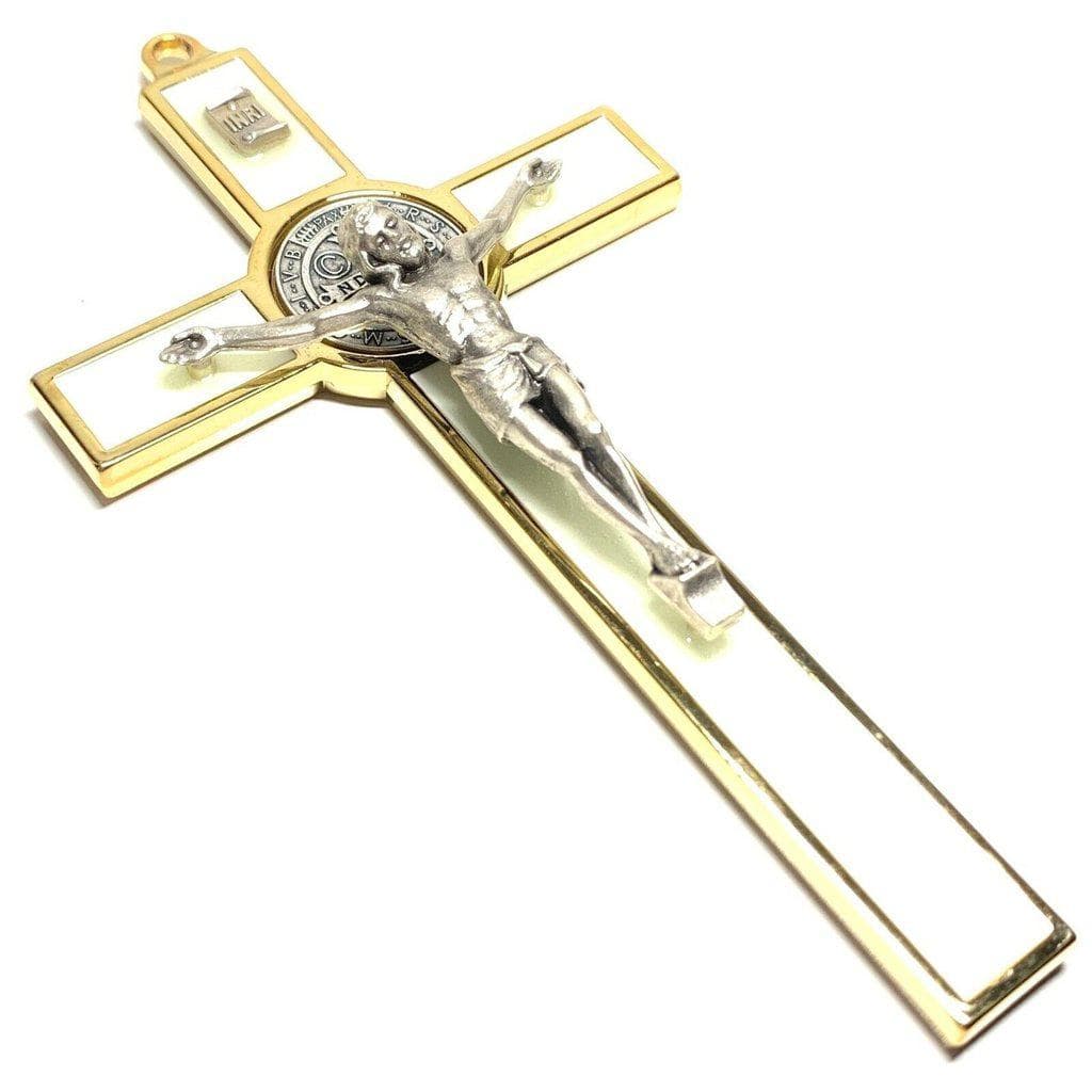 White Glow In The Dark 5" St. Benedict Golden Cross Crucifix -Exorcism | Catholically