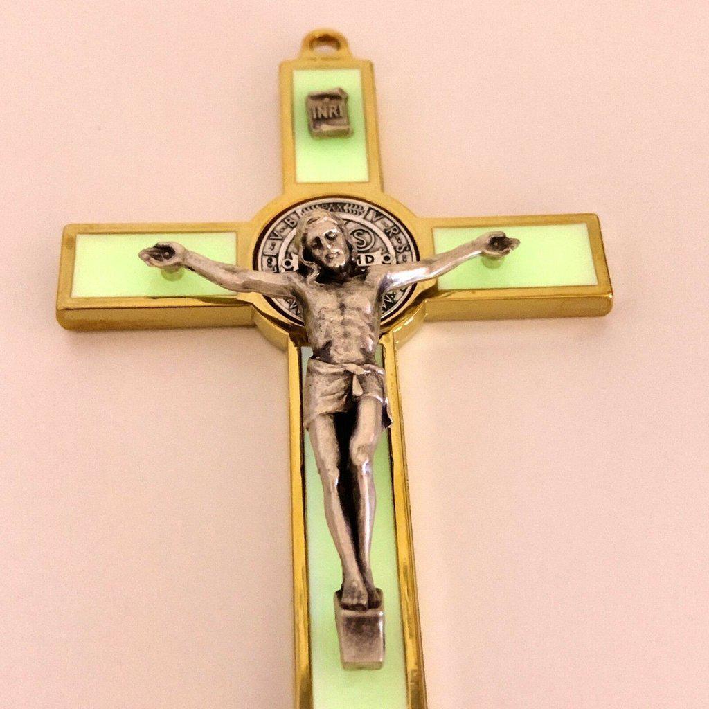 White Glow In The Dark 5" St. Benedict Golden Cross Crucifix -Exorcism | Catholically