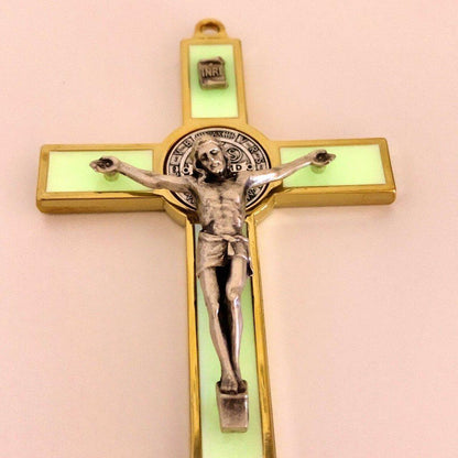 White Glow In The Dark 5" St. Benedict Golden Cross Crucifix -Exorcism | Catholically