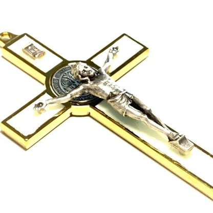 White Glow In The Dark 5" St. Benedict Golden Cross Crucifix -Exorcism | Catholically