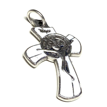 White Small St. Benedict Crucifix - Small Cross - Blessed By Pope - San Benito | Catholically