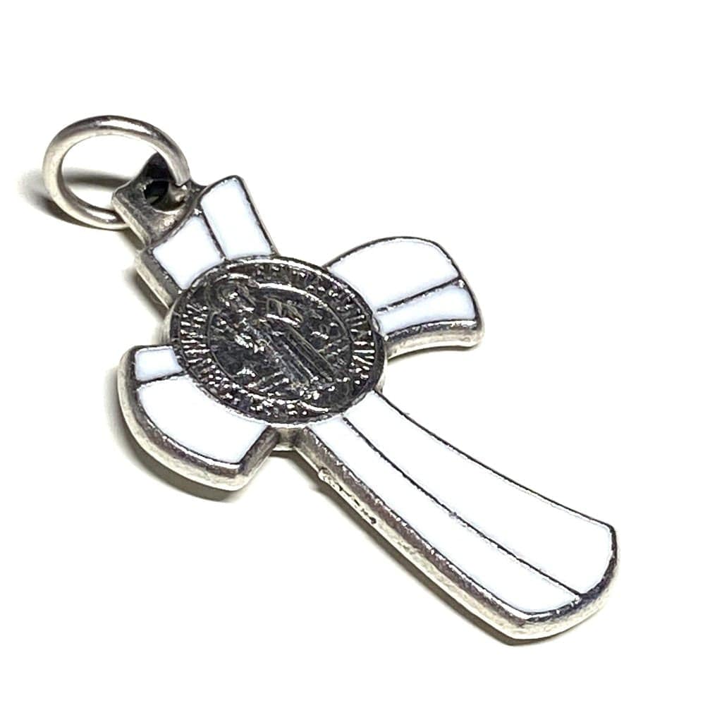 White Small St. Benedict Crucifix - Small Cross - Blessed By Pope - San Benito | Catholically