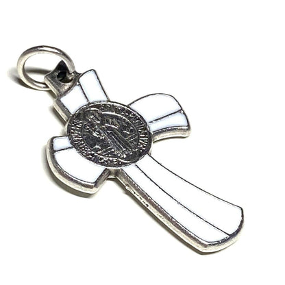 White Small St. Benedict Crucifix - Small Cross - Blessed By Pope - San Benito | Catholically