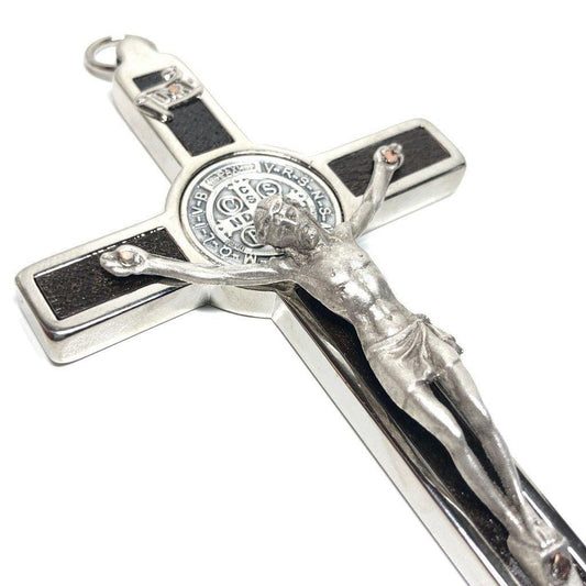 Wood 4.5" Saint St. Benedict Wall Crucifix - Exorcism- Cross - Blessed By Pope | Catholically