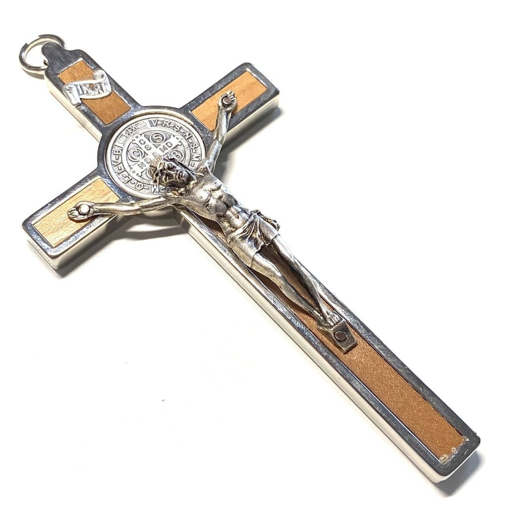 Wood 4.5" St. Benedict Wall Crucifix - Exorcism- Cross - Blessed By Pope | Catholically