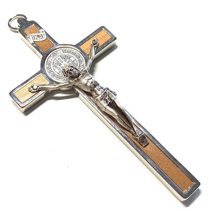 Wood 4.5" St. Benedict Wall Crucifix - Exorcism- Cross - Blessed By Pope | Catholically