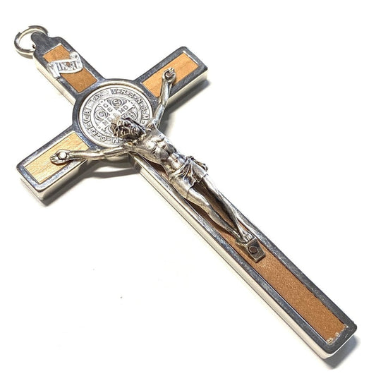 Wood 4.5" St. Benedict Wall Crucifix - Exorcism- Cross - Blessed By Pope | Catholically