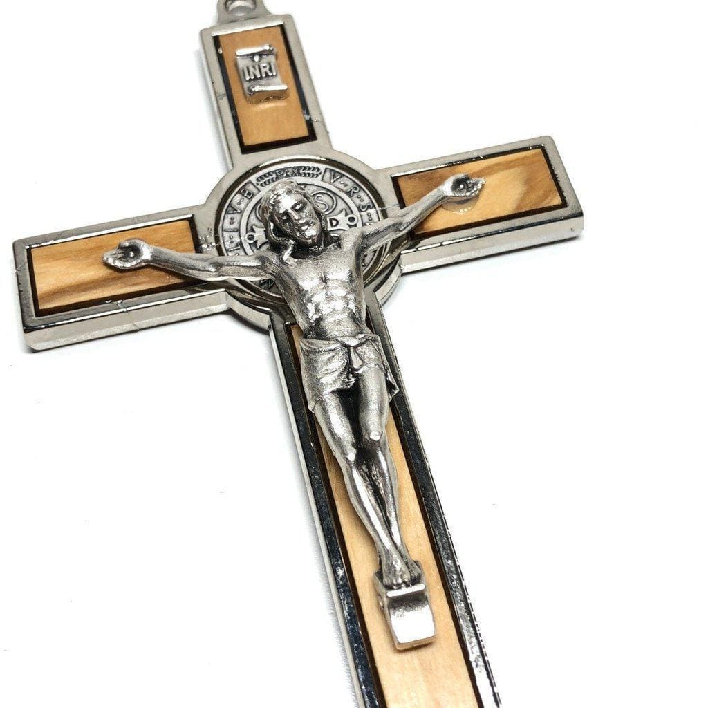 Wood 5" Saint St. Benedict Wall Crucifix - Exorcism- Cross - Blessed By Pope | Catholically