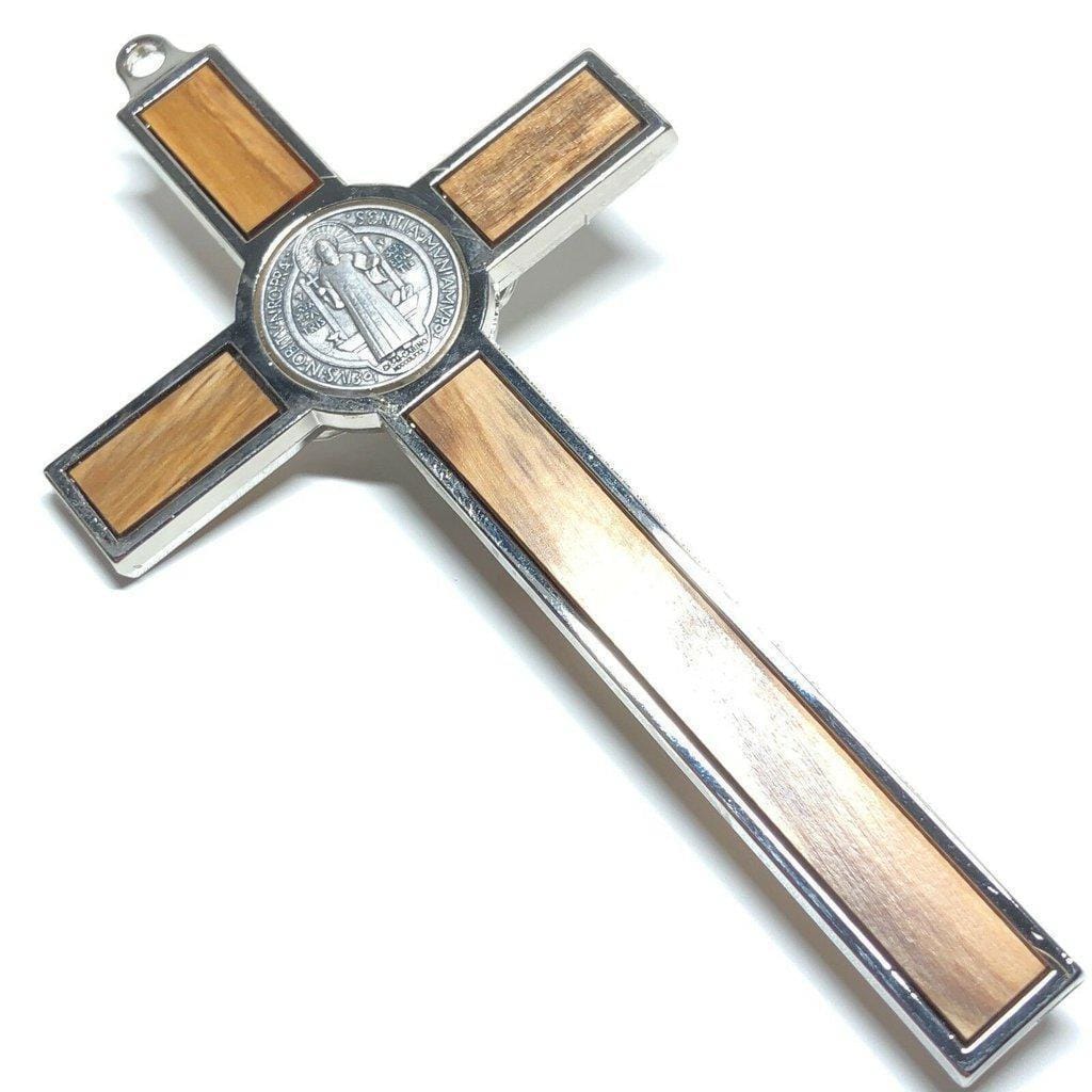 Wood 5" Saint St. Benedict Wall Crucifix - Exorcism- Cross - Blessed By Pope | Catholically