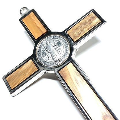 Wood 5" Saint St. Benedict Wall Crucifix - Exorcism- Cross - Blessed By Pope | Catholically