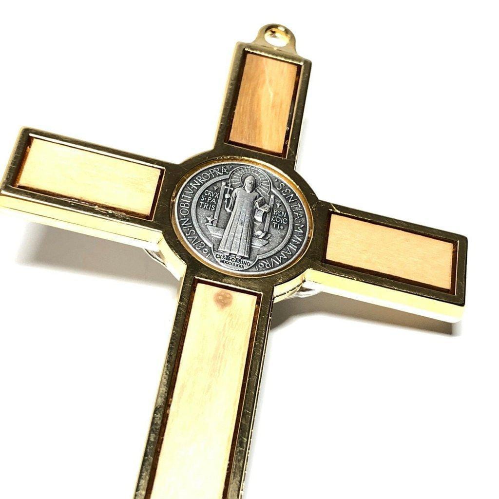 Wood 5" Saint St. Benedict Wall Crucifix - Exorcism- Cross - Blessed By Pope | Catholically