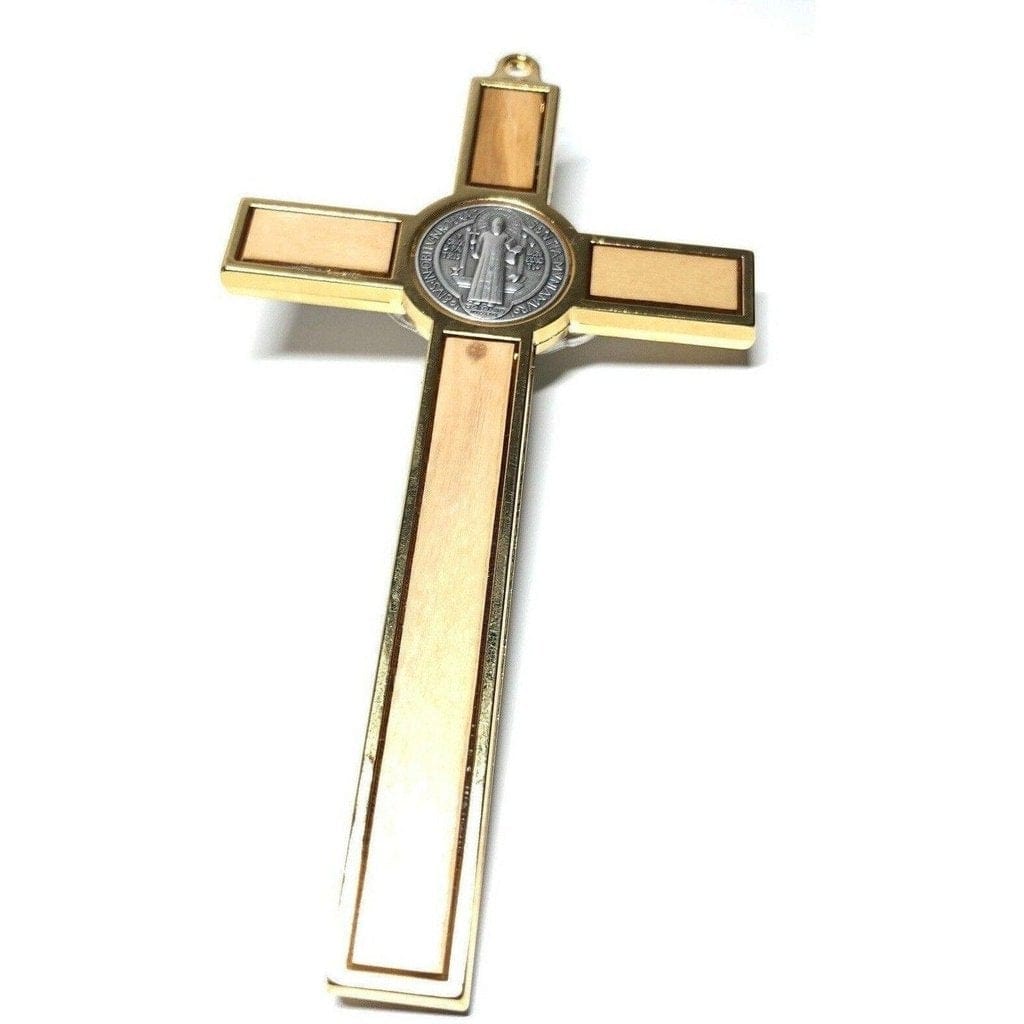 Wood 5" Saint St. Benedict Wall Crucifix - Exorcism- Cross - Blessed By Pope | Catholically