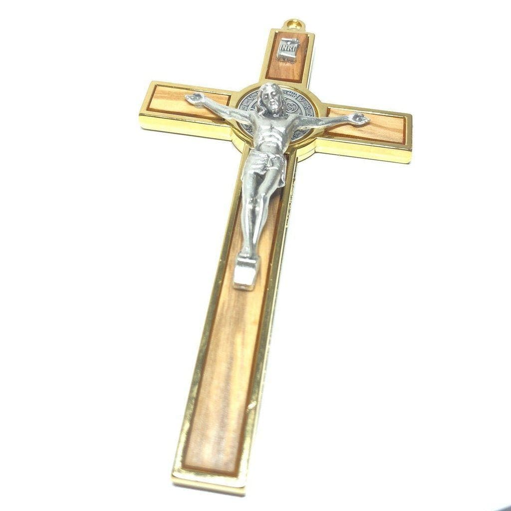 Wood 5" Saint St. Benedict Wall Crucifix - Exorcism- Cross - Blessed By Pope | Catholically