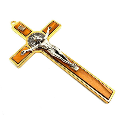 Wood 5" Saint St. Benedict Wall Crucifix - Exorcism- Cross - Blessed By Pope | Catholically