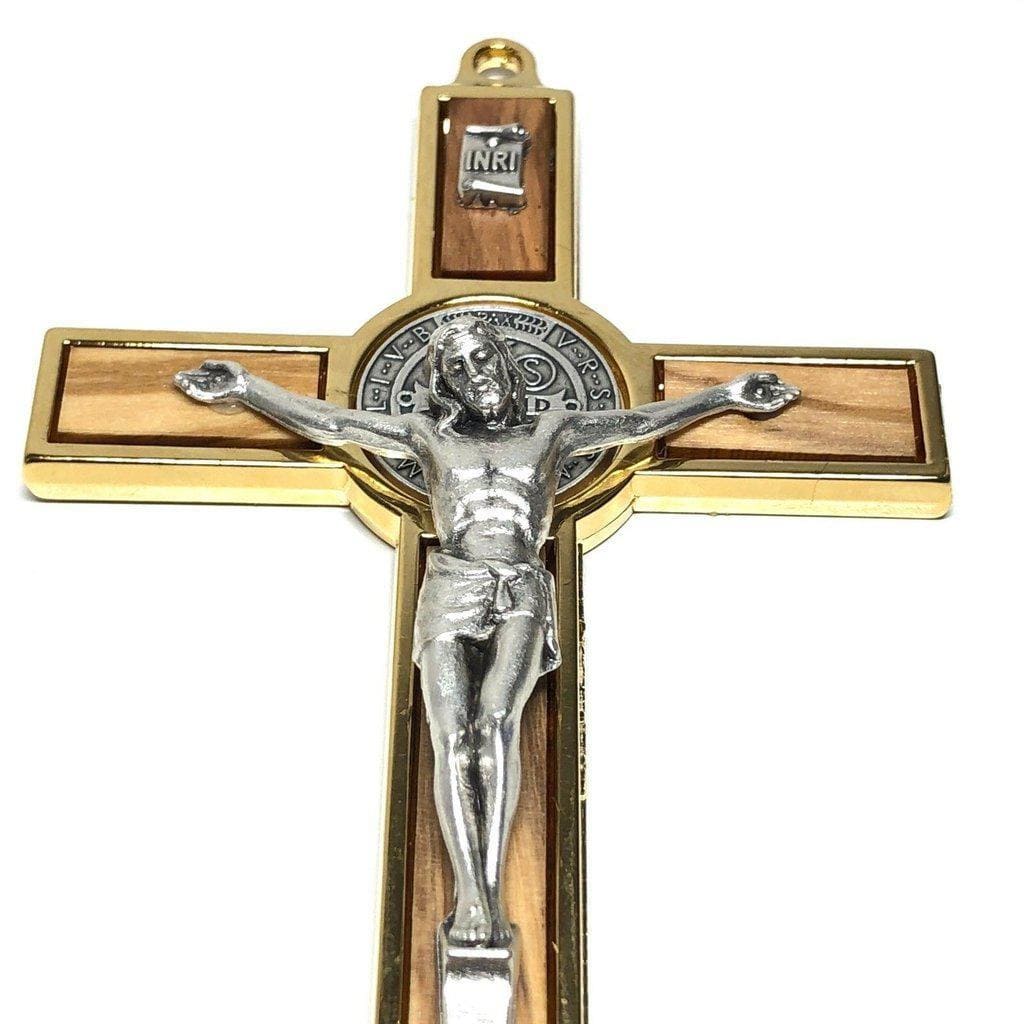 Wood 7.5" St. Benedict Huge Wall Crucifix - Blessed By Pope | Catholically