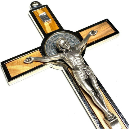 Wood 7.5" St. Benedict Huge Wall Crucifix - Exorcism- Cross - Blessed By Pope | Catholically