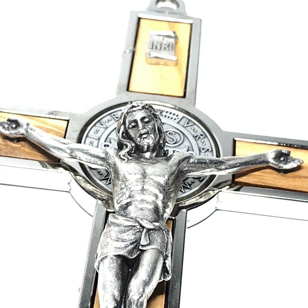 Wood 7.5" St. Benedict Huge Wall Crucifix - Exorcism- Cross - Blessed By Pope | Catholically