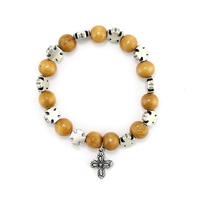 Olive Wood Bracelet with Celtic Crosses and Four-Way Cross Pendant | Catholically