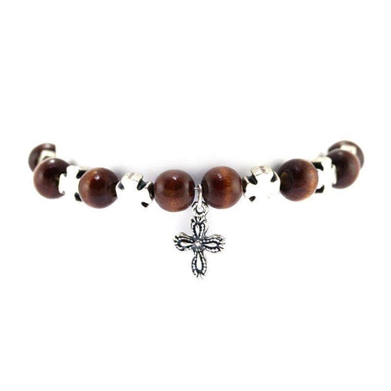 Dark Wood Bracelet w/ Celtic Cross & Four-Way Cross Pendant - Blessed By Pope | Catholically