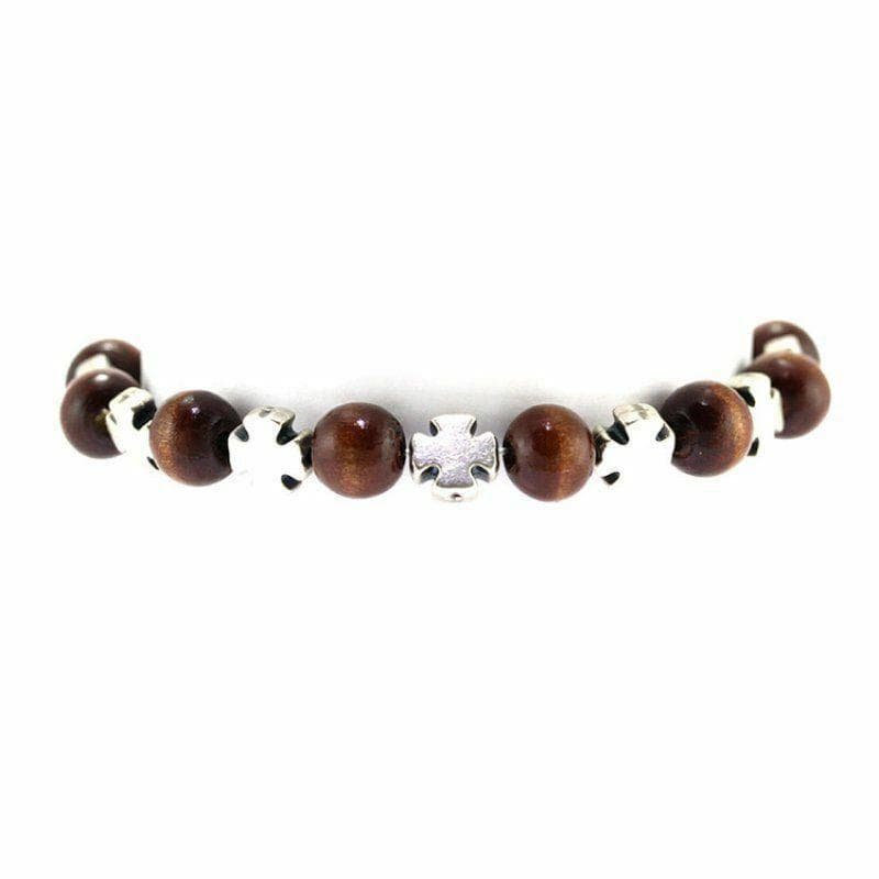 Dark Wood Bracelet w/ Celtic Cross & Four-Way Cross Pendant - Blessed By Pope | Catholically