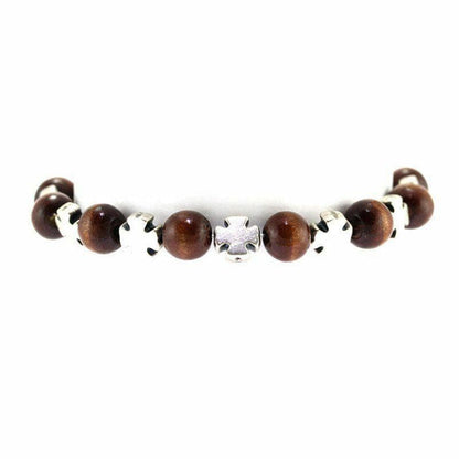 Dark Wood Bracelet w/ Celtic Cross & Four-Way Cross Pendant - Blessed By Pope | Catholically
