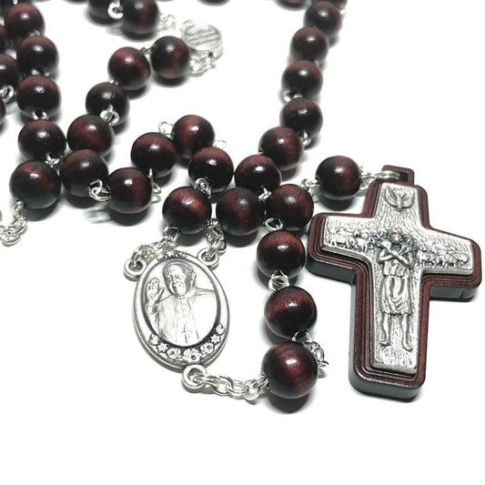Wooden Rosary -Pope Francis -Good Pastor Cross - Blessed By Pope | Catholically