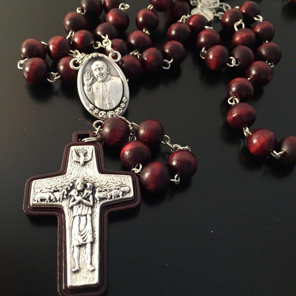 Wooden Rosary -Pope Francis -Good Pastor Cross - Blessed By Pope | Catholically