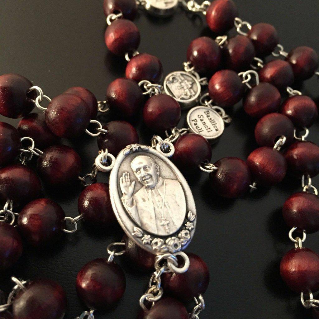 Wooden Rosary -Pope Francis -Good Pastor Cross - Blessed By Pope | Catholically