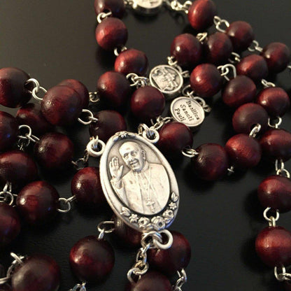 Wooden Rosary -Pope Francis -Good Pastor Cross - Blessed By Pope | Catholically