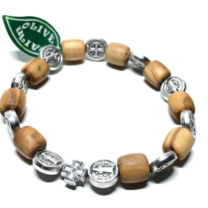Wooden Saint St. Benedict Medal Stretch Bracelet Blessed By Pope | Catholically